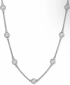 Sterling Silver Bezel Set CZ Necklace 16" Chic Fashion Style Trendy Elegant NEW - Picture 1 of 8