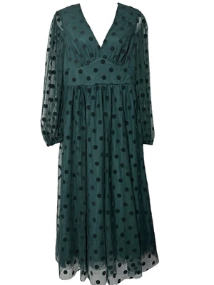 Boden Christina Polka Dot Long Sleeve Tulle Dress Size 6P  Black Midi Puff Gown - Image 1 of 4