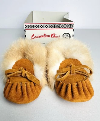 Nuevos Mocasines Bebé Laurentian Chief Talla 4 Marrón Gamuza Cuero Piel de Conejo Foto 1 de 4