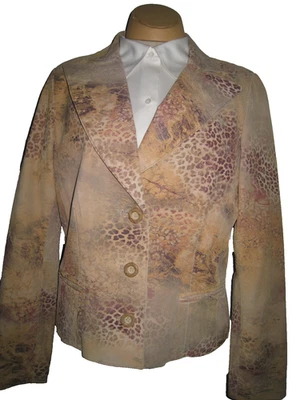 VAKKO VS2 BLAZER DE CUERO TOSTADO ESTAMPADO LEOPARDO PARA MUJER TALLA 10 LO ÚLTIMO Foto 1 de 4