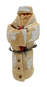 Vintage Stil Belsnickel Weihnachtsmann Figur Creme Mantel Glimmer Schnee Rustikal Urlaub Deko - Bild 1 von 9