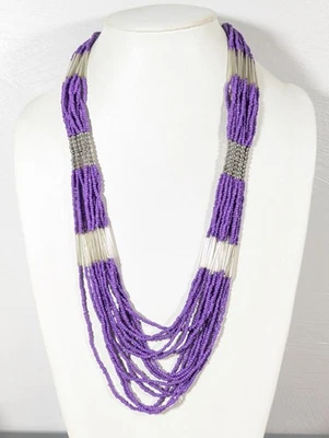 Beachy богемное фиолетовый бисером мульти бусы нагрудник заявление ожерелье 27" - Изображение 1 из 4