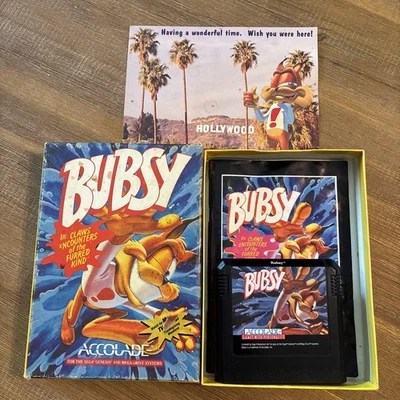 Bubsy in Claws Encounters of the Furred Kind (Sega Genesis, 1993) CIB + Postcard - Image 1 of 4