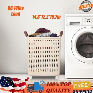 66lbs Collapsible Laundry Hamper Foldable Rolling Laundry Basket With Wheels - Picture 1 of 12