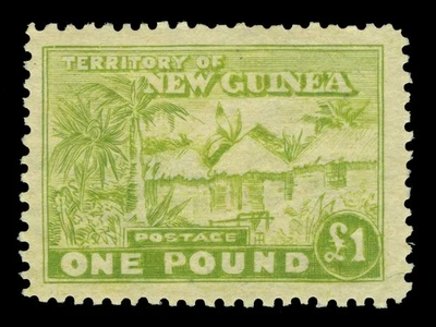 NEW GUINEA 1925 Native Huts £1.00 yel green MNH Angelo Panelli forgery - RARE - Image 1 of 2
