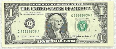 Super Off Center High Fancy Serial # 99989636 - GEM 1985 $1 Federal Reserve Note - Image 1 of 3