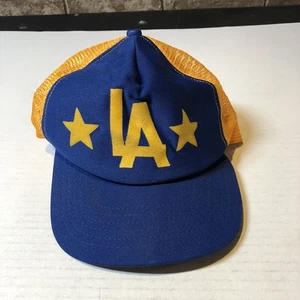 Vtg New Era Los Angeles LA Baseball Cap Trucker Snap Dupont Blue Gold FTZ - Picture 1 of 5