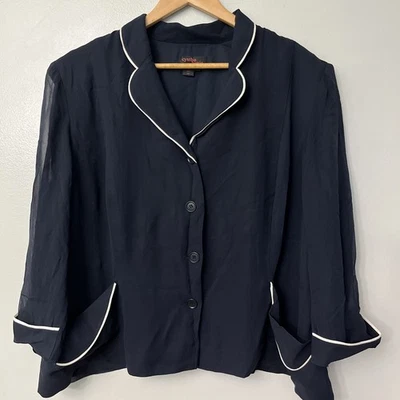 Blusa Cynthia Howie para mujer 20 W 100 % seda negra mangas cizalladas tubería blanca Foto 1 de 4