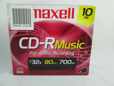 New Maxwell CD-R Music For Audio Recording 10 PK Up To 32X 80 Minute 700MB NIP - Image 1 of 3