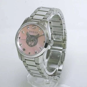Gucci G Timeless Cat Head Pink Shell Ladies Ya1265013 Stainless Watch Auth w/Box - Picture 1 of 9