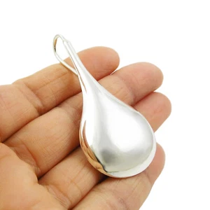 Colgante en forma de lágrima de plata de ley 925 grande pulido gota con sello para mujer - Imagen 1 de 7