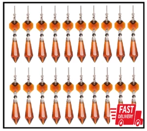 20Pcs Amber Crystal Chandelier Icicle Prisms Lamp Candelabra Replacement Parts - Picture 1 of 3