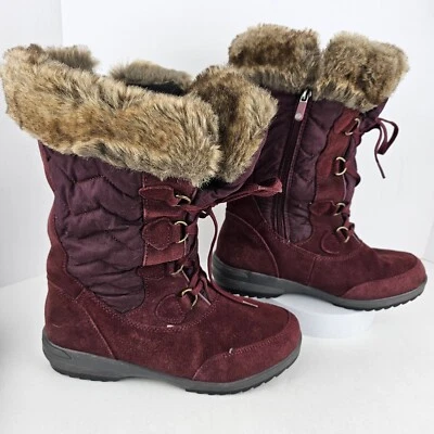 Lands End Womens 444725 Renata Suede Mid Calf Snow Boots Lace Up Cranberry 8.5B - Image 1 of 4