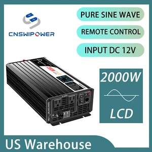 Pure Sine Wave 2000W Inverter 12V to 120V Bluetooth Remote Control & LCD Display - Picture 1 of 7