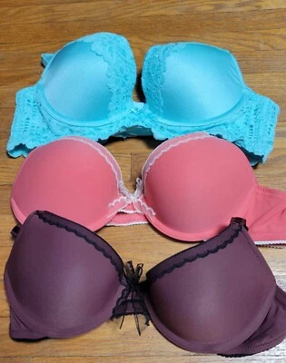 *NUEVO* 3 de sujetador Aerie cobertura completa ligeramente push up borgoña/rosa/azul talla 34B  Foto 1 de 4