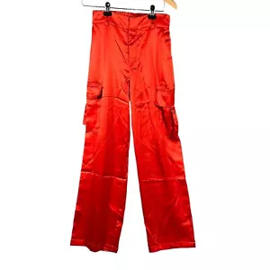 Pantalón cargo House of Harlow 1960 pierna ancha cintura alta satinado en naranja intenso, talla XS - Imagen 1 de 9