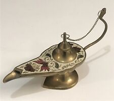 Lampe d'Aladin décorative en laiton émaillée décor Vintage