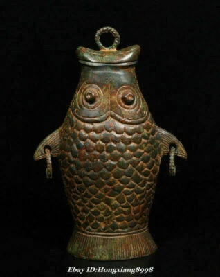 Vaso portátil de olla de pescado doble de 11,8" de la antigua dinastía Zhan Foto 1 de 4