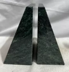 2 Pcs Set Green Marble Triangular Bookends Slant Midcentury Modern 4.5" Vintage - Picture 1 of 3