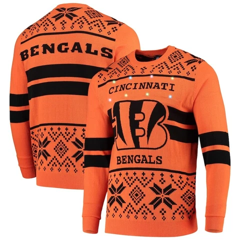 NFL Licensed Men's Cincinnati Bengals Orange/Black Light Up Ugly Sweater Cover