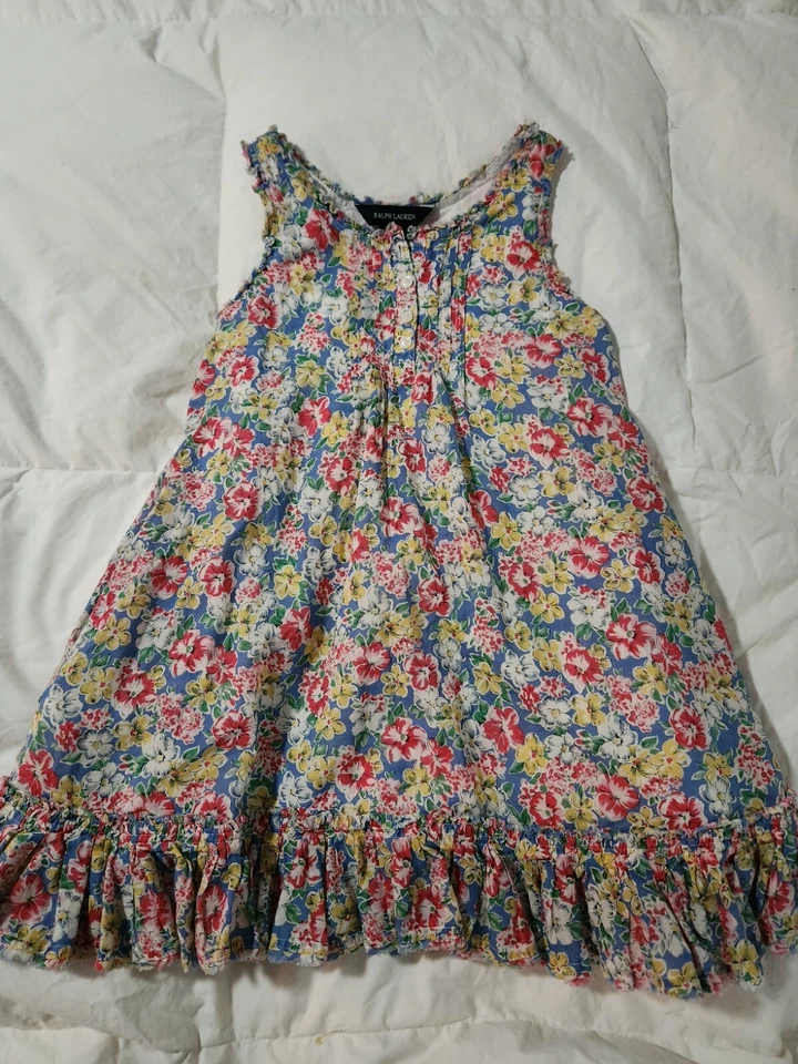 Ralph Lauren A-Line Dress Girls Size 5 Multicolor Floral 100% Cotton  - Image 1 of 4