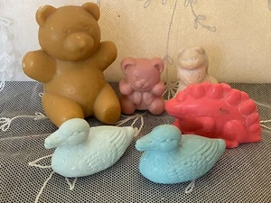 Vintage Lot of 6 Scented Animal Soaps Decor Display Teddy Bear Duck Dino Cat - Picture 1 of 2