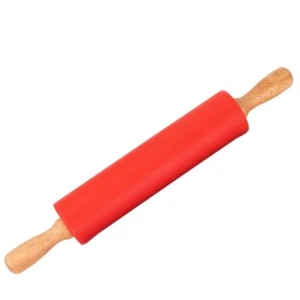 Non-Stick Silicone Rolling Pin Wooden Handle Dough Flour Roller Cooking Tool - Picture 1 of 10