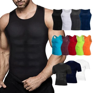 Men's Compression Shirt Slimming Body Shaper Vest Workout Tops Abs Abdomen Tank - Picture 1 of 30