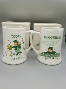 Vintage Paar russische irische Kaffeebecher Kobold mit Bierkrug - Bild 1 von 4