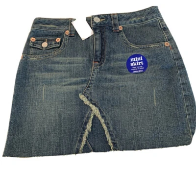 "Falda para niñas limitada demasiado talla 12 mediana azul desgastado nueva jean denim cintura 27""" Foto 1 de 4