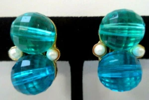 Vintage blaue Perlen Perle Kletterer Clip Ohrringe 3/4 Zoll - Bild 1 von 3