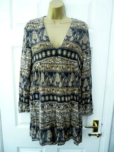 ZARA Ladies Size M 8 10 Brown Black Geometric Boho Plunge All In One Playsuit - Picture 1 of 11