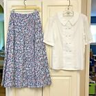 Laura Ashley Ladies Women Vintage Floral Skirt & White Blouse 80s 90s Size 10 US