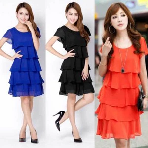 Frill Dress Chiffon Cocktail Party Evening Prom Kilt Tiered Skirt Ruffled 8-20 - Picture 1 of 42