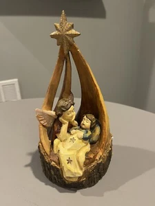 Estatuilla de Navidad Belén Tallado con Ángel Niño Jesús Cuadrado San Nicolás - Imagen 1 de 7