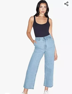American Apparel The Crop Wide Leg Denim Jeans 26 Vintage Inspired Light Wash  - Image 1 of 4