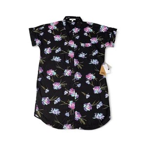 Vans Shirt Dress Women's Size M Black Floral Collared Button Front Pockets NWT - Picture 1 of 8