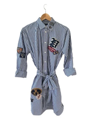 Vintage Ralph Lauren Dress Striped Patchwork Patches Polo Shirtdress Sz 10 RARE - Image 1 of 4