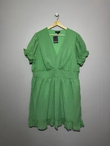 Simply Be Green Textured Ruffle Hem Puff Sleeve Elasticated Waist Dress UK 24 - Picture 1 of 10