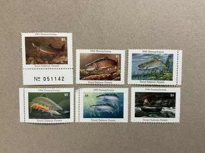 1991-1996 Pennsylvania Trout Stamps MNHOG. - Image 1 of 2
