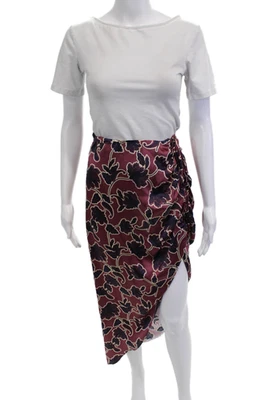 Cami NYC Women Dark Blue Floral 100% Silk Wrap Midi Skirt Size S - Image 1 of 4