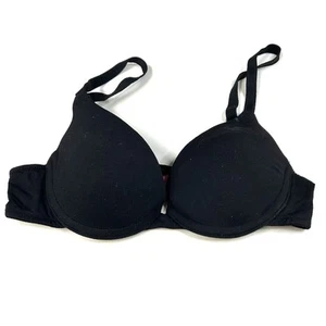 Y2K PINK Victorias Secret 32A Pushup Bra Padded Solid Black Underwire #3898 - Picture 1 of 12