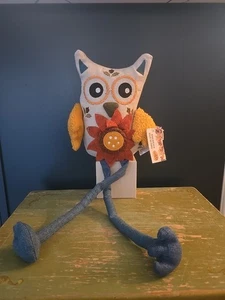 Cracker Fass Stoff EULE mit Sonnenblumen Regal Sitter Neu mit Etikett 20 Zoll lang - Bild 1 von 5