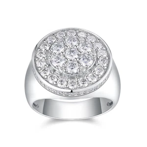Mens Iced out MOISSANITE Cluster Band Hiphop Ring 925 Silver - Passes Tester - Picture 1 of 10