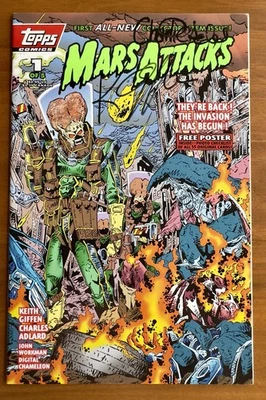 Mars Attacks #1 - Poster Intact Earl Norem Cover Topps Comics 1994 Signed X3 NM - Image 1 of 3
