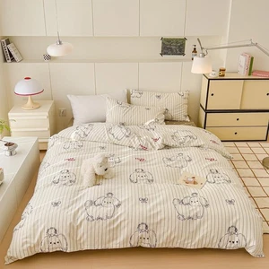 Striped Duvet Cover Set with Cute Dog Pattern, 1 Cotton Comforter Cover and 2... - Bild 1 von 9