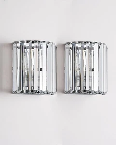 Crystal Wall Sconces Set of Two, Modern Wall Sconce Set of 2 in Chrome Finish... - Picture 1 of 7