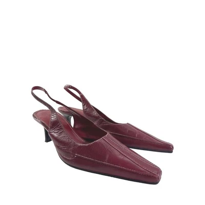 KAREN SCOTT Womens Maroon Leather Pointed Toe Slingback Kitten Heel Shoes 7M - Image 1 of 4