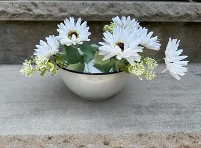 Vintage Enamelware Berry Bowl | Wash Basin | White with Black Trim 6.5” Diameter - Image 1 of 4