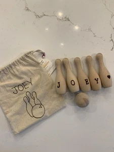 JOEY Mini Personalized Bowling Pins & Wooden Ball 5” w/ Matching Bag - Picture 1 of 5